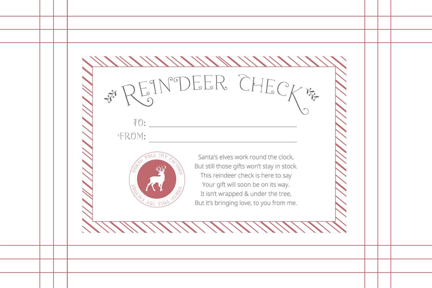 Red and White certificate that reads Reindeer Check
